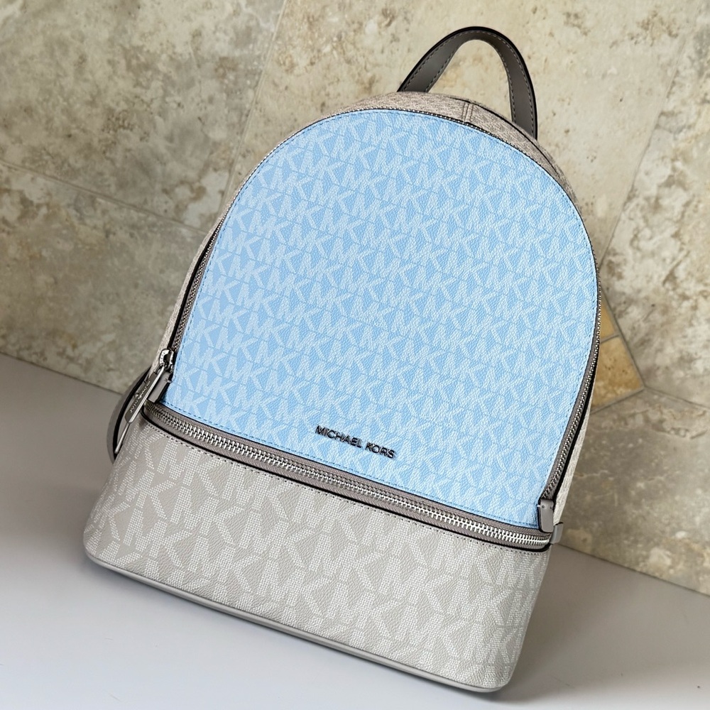 Michael Kors Rhea MD Backpack MK Color-Block Light Sky Multi - Picture 12 of 13